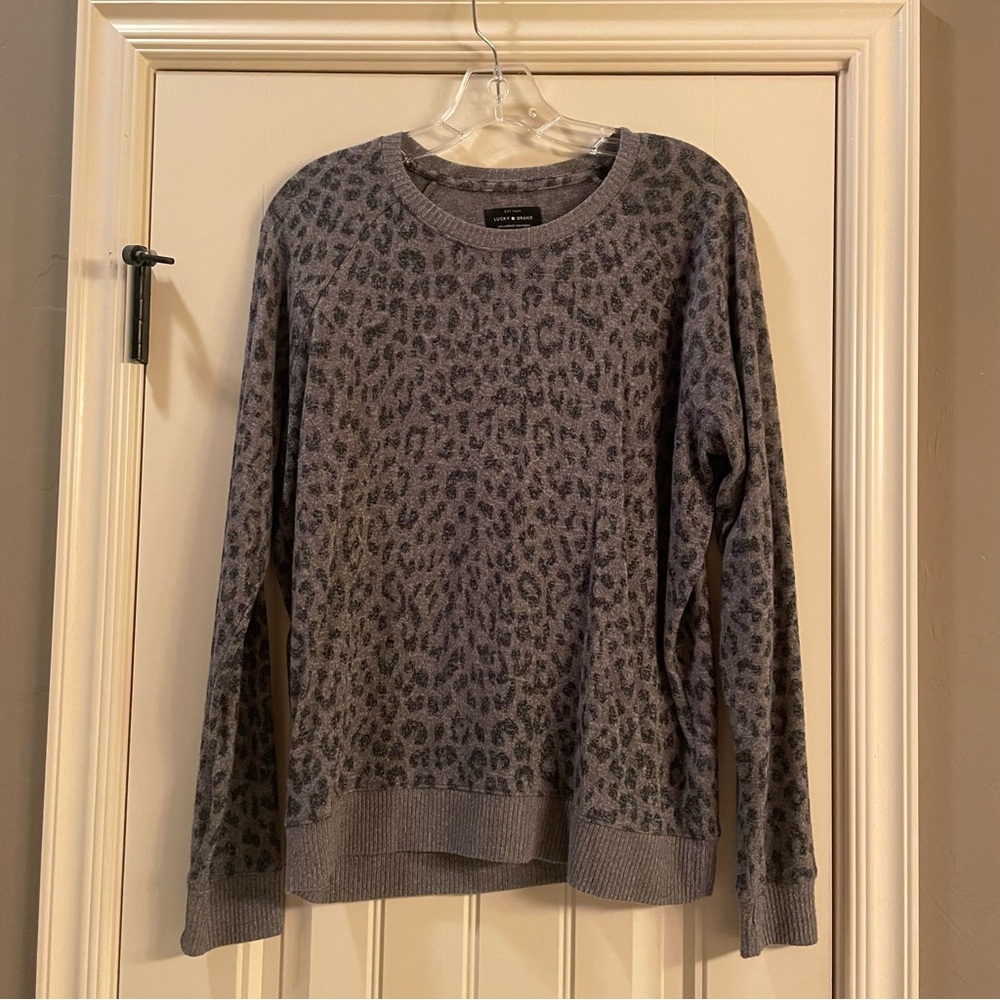 Lucky Brand Charcoal Animal Print Crewneck Sweater